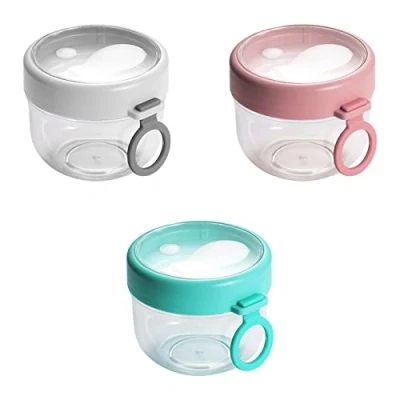 Image of KEEMEN 3 Pack 600ml Overnight Oat Containers with Lids and Spoons, Portable Leakproof Plastic Cereal Cups Yogurt Breakfast On the Go Oatmeal Jars Snack for Food Storage