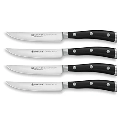 Image of Wüsthof 1120360401 Classic Ikon Steak Knife Set with 4 Knives in Black