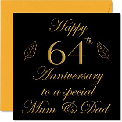 Image of Special 64th Anniversary Card for Dad Mum Parents &amp; Happy 64 Wedding Cards from Son Daughter Family, 145mm x Greeting Sixty Fourth Anniversaries
