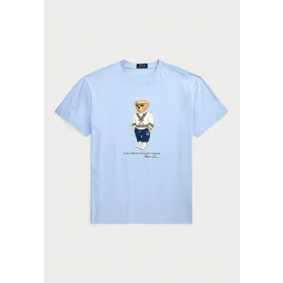 Image of POLO Ralph Lauren Custom SLIM FIT BEAR Jersey Tshirt Print Tshirt, Men&#039;s, Size: Small, Cornflower blue