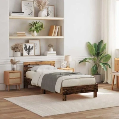 Image of vidaXL Rustic Single Bed Frame Solid Reclaimed Wood, 75x190cm, Weathered Finish, Indoor Use, Brown, Ideal for Bedrooms