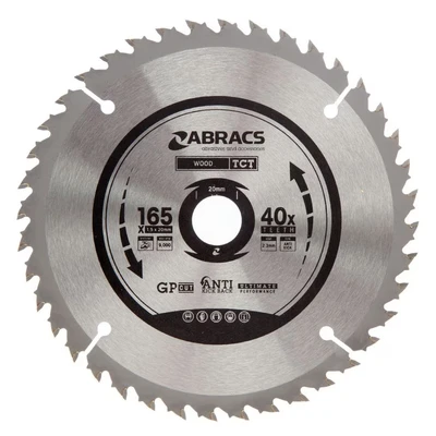Image of Abracs TCT16540 TCT Blade 165mm x 20mm 40T Wood Pack contains 1 piece