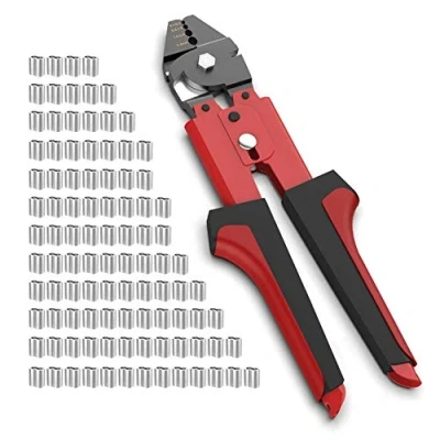 Image of Wire Crimping Tool Fishing Hand Crimper 0.1mm 2.2mm Swager Pliers with 100PCS Aluminum Double Barrel Ferrule Loop Sleeves Kit