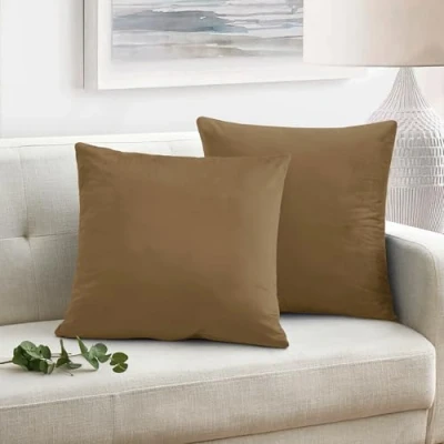 Image of Oxford Homeware Velvet Cushion Covers 45 x (Pack of 2) Square Throw Pillow Cases Soft Decorative Cover for Bedroom Living Room with Invisible Zipper (Brown, 18 Inch (Plain))