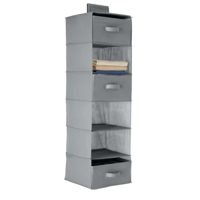 Image of Amazon Basics Hanging Closet Shelf With 3 Removable Drawers, 6 Tier, Grey, 17.5D x 34.5W 31H cm