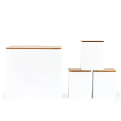 Image of Salter BW12900WEU7 Toronto 4 Piece Countertop Set Bread Bin, Tea, Sugar, Coffee Canisters, Storage Containers, Powder Coated White Finish, Acacia Wooden Lids, Stylish, Jars, White/Wooden