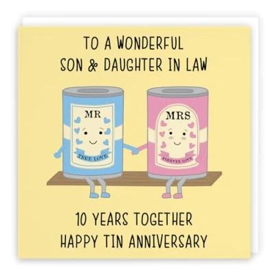 Image of Hunts England Son And Daughter In Law 10th Anniversary Card To A Wonderful &amp; 10 Years Together Happy Tin Iconic Collection