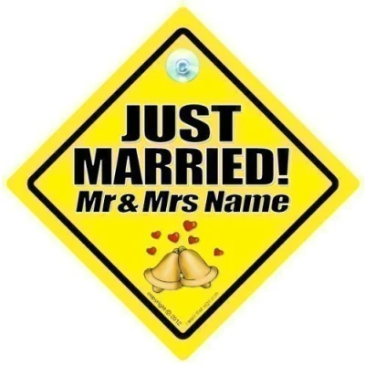 Image of Just Married Car Sign, Personalised Mrs and Wedding Gift, Marriage Bride To Be, Groom Bumper Sticker, Decal,