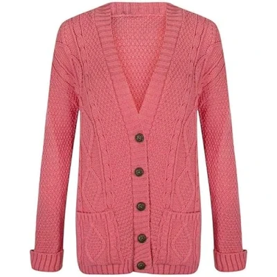 Image of MAYA® Plus Size Womens Button Long Sleeve Pocket Top Ladies Knitted Cardigan (Coral, 14 16)