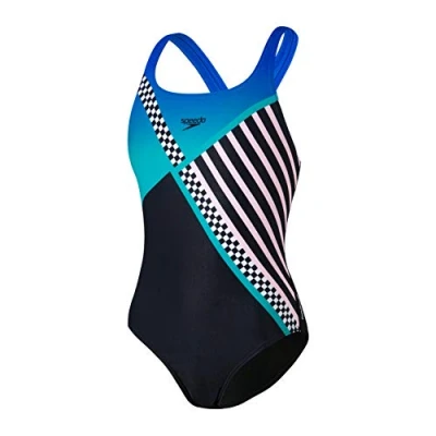 Image of Speedo Digital Placement Medalist Swimsuit Black/Jade/White/Cotton Candy/Bondi Blue, 24 (5 6 Years)
