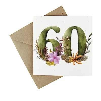 Image of Plantable 60th Birthday Card Floral Eco Friendly Wildflower Seeded Sixtieth Gift