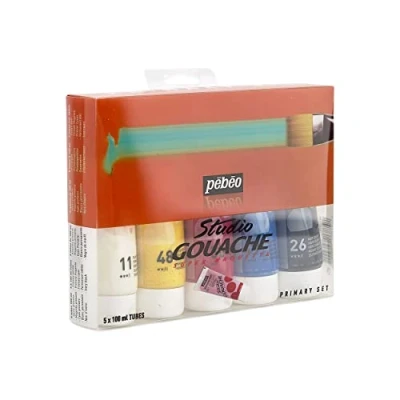 Image of PEBEO 230300 100 ml Studio Gouache Primary Assorted Tubes, Set of 5