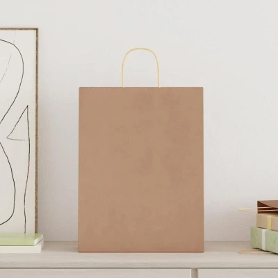 Image of vidaXL Paper Bags 50 pcs with Handles Brown 32x12x42 cm