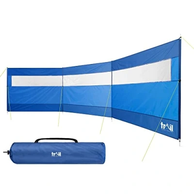 Image of Trail Steel 4 Pole Windbreak with Window, 5m x 1.4m Windbreaker Sun Shelter Privacy Screen for Outdoor Camping Festival Garden Guy Lines, Pegs and Carry Bag (Blue)