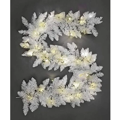 Image of SHATCHI Green/Black Imperial Pine Wreath Christmas Holiday Xmas Home Office Fireplaces Stairs Decoration with Non Pre Lit (CW/WW/Multicolour, White w/Warm LEDs, 2m Garland