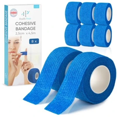 Image of Self Adhesive Finger plasters 8X Plaster roll (2.5cm x 4.5m) Bandage Elastic Tape Waterproof Dust, Grease and Dirt Repellent (Blue, 8 Rolls)