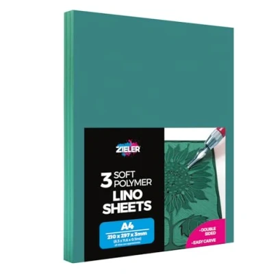 Image of A4 Lino Sheets Printing Block by Zieler® Double Sided, Easy Carve Soft (A4 Size: 297 x 210 x3mm) Sheets. Ideal for School or Home (Pack of 3 Sheets)