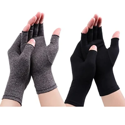 Image of Gebell Rheumatoid Arthritis Gloves Compression Fingerless Joint Pain Relief Hand Mitten Warmth Carpal Tunnel, M, Black A+gray a