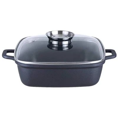 Image of KOPF Santorin Roasting Tin with Aroma Glass Lid, Cast Aluminium, 35 x 28 15 cm, 5 Litre
