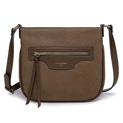 Image of David Jones Women&#039;s zip shoulder bag faux leather multipocket multi pocket messenger tote elegant and practical classic, Brown Taupe, One Size, Stylish