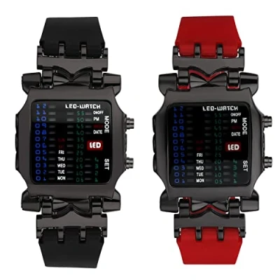 Image of JewelryWe Men&#039;s Square Binary Watch LED Digital 30M Waterproof Watches Silicone Band Sports Wristwatch His and Her Set