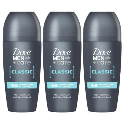 Image of Dove MEN + CARE Men+Care Roll On Classic 48 Hours Sweat and Odour Protection with Long Lasting Fresh Clean Fragrance Antiperspirant Travel Size Deodorant, 50ml Pack of 3
