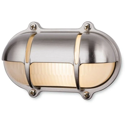 Image of Nautic Outdoor Brass Bulkheads Wall Light Oval Nickel Finish IP64, E27