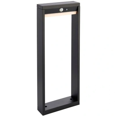 Image of Dannah Modern Solar Powered LED Box Shaped Bollard Lamp Textured Black, PIR Motion &amp; Day Night Sensors, Warm White, IP44