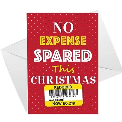 Image of RED OCEAN Reduced Sticker Funny Christmas Card For Husband Wife, Brother Sister, Mum Dad, Yellow Sticker, Cheap, Her Him