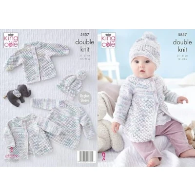 Image of King Cole Baby DK Knitting Pattern Matinee Coat Angel Top Jacket &amp; Hat (5857)