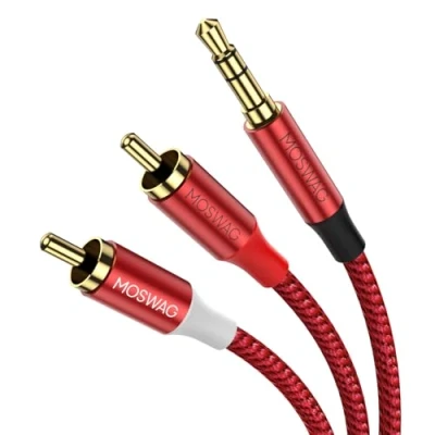 Image of MOSWAG RCA Cable, 3.5mm Male to 2RCA Stereo Audio Adapter Dual Shielded Gold Plated Coaxial Cable Nylon Braided AUX Y Cord for Smartphones,MP3,Tablets,Speakers,HDTV
