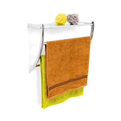 Image of Relaxdays Wall Towel Holder Chrome, 43 x 56 23 cm Rack for Mounting with 3 Rails and a Bathroom Shelf or Small Coat made of Chromed Steel, Silver