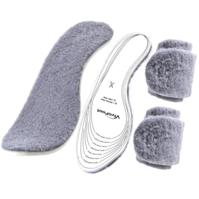 Image of VivoFoot 2 Pairs Warm Premium Natural Wool Insoles for Winter, Thick Soft Cosy Fluffy Fleece Inserts Cold Weather, Full Length Trimmable Shoe Liners Work Shoes, Boots, Slippers Men &amp; Women