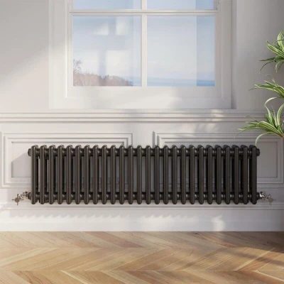 Image of Park Lane Traditional Colosseum Double Bar Column Radiator Black 300 x 1190mm