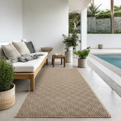 Image of the carpet Kansas robust indoor and outdoor in natural jute look, weatherproof, suitable for patio garden, rhombus, approx. 80 x 250 cm