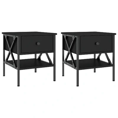 Image of vidaXL Bedside Tables 2 pcs Black 40x42x45 cm Engineered Wood