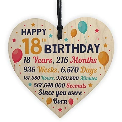 Image of RED OCEAN 18th Birthday Gift For Daughter Son Wooden Hanging Heart Eighteenth Card
