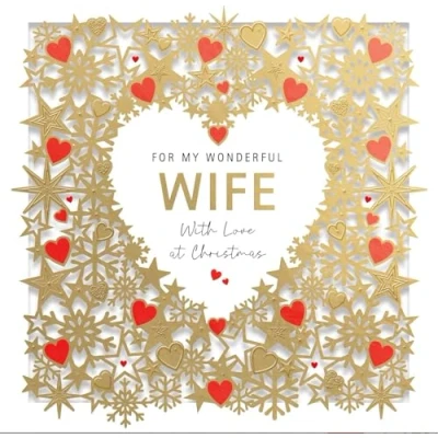 Image of Wonderful Wife Love Hearts 3D Cut Out Luxury Christmas Card Xmas Greeting Cards 751465