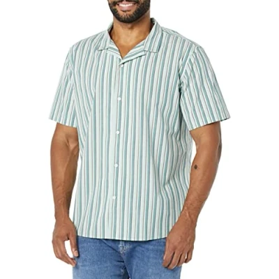 Image of Amazon Essentials Men&#039;s Standard Fit Vacation Shirt, Light Blue Stripes, S