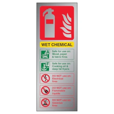Image of V Safety Fire Extinguisher Wet Chemical ID Sign 75mm x 200mm 1.6mm Alu Rigid Plastic