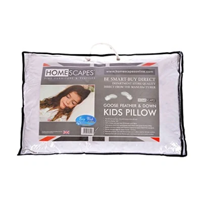 Image of HOMESCAPES Kids Pillow 40 x 60cm Goose Feather Down Filling 100% Cotton Fabric Washable Anti Dust Mite Firmness Soft/Medium RDS Certified.