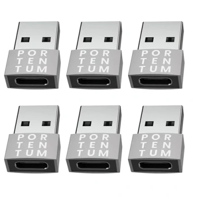 Image of PORTENTUM USB C to Adaptor 6 units 480 MB Speed Premium Zinc Allow WITH High Heat Resistance adapter Only 4 grams Silver