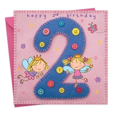 Image of Twizler 2nd Birthday Card For Girl with Fairy Princess and Butterfly Two Year Old Age 2 Childrens Girls Happy