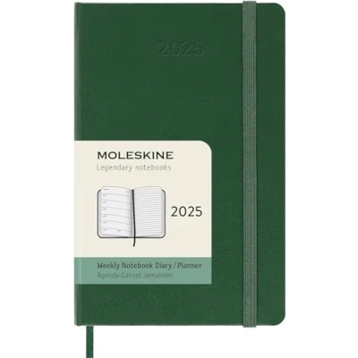 Image of Moleskine Weekly Planner, Agenda with Space for Notes 2025, Hard Cover and Elastic Closure, Myrtle Green Color, Pocket Format 9x14 cm
