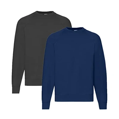 Image of Fruit of the Loom Men&#039;s Raglan Sweat Sweatshirt, 1 x navy + black Hl kauf notepad, XXXL
