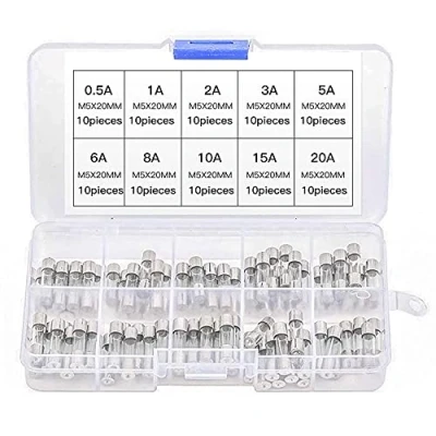Image of Glass Tube Fuse,100 PCS Fast Blow Fuses Quick Car Assorted Kit 0.2A 0.5A 1A 2A 3A 5A 8A 10A 15A 20A