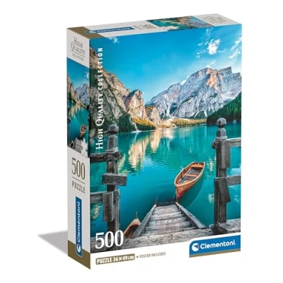 Image of Clementoni Jigsaw Puzzle Braies Lake Collection 500 Pieces Poster Included, For Adults 14 99 Years, Gift Men/Women, Italian Landscape, Made In Italy, 35538