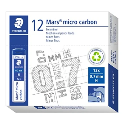 Image of STAEDTLER 250 07 H Mars Micro Refill Leads for Mechanical Pencils H, 0.7mm (Box of 12 x Tubes Leads)