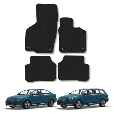 Image of Car Mats Compatible with VW Passat (2011 2015) Tailored Fit Black Carpet Floor Set Accessory Custom 4 Pieces Anti Slip Backing &amp; Binding Trim Edge
