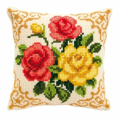 Image of Vervaco Mixed Roses Cross Stitch Cushion, Multi Colour